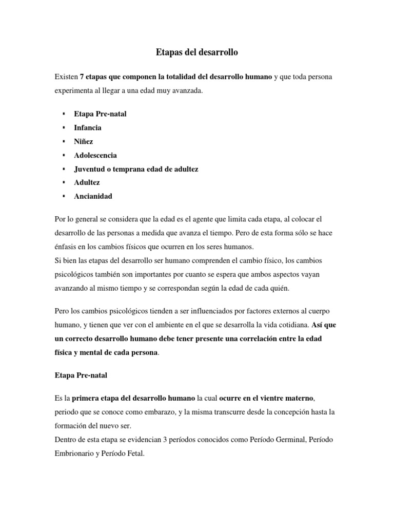 Etapas del Desarrollo Humano | PDF | Adultos | Vejez
