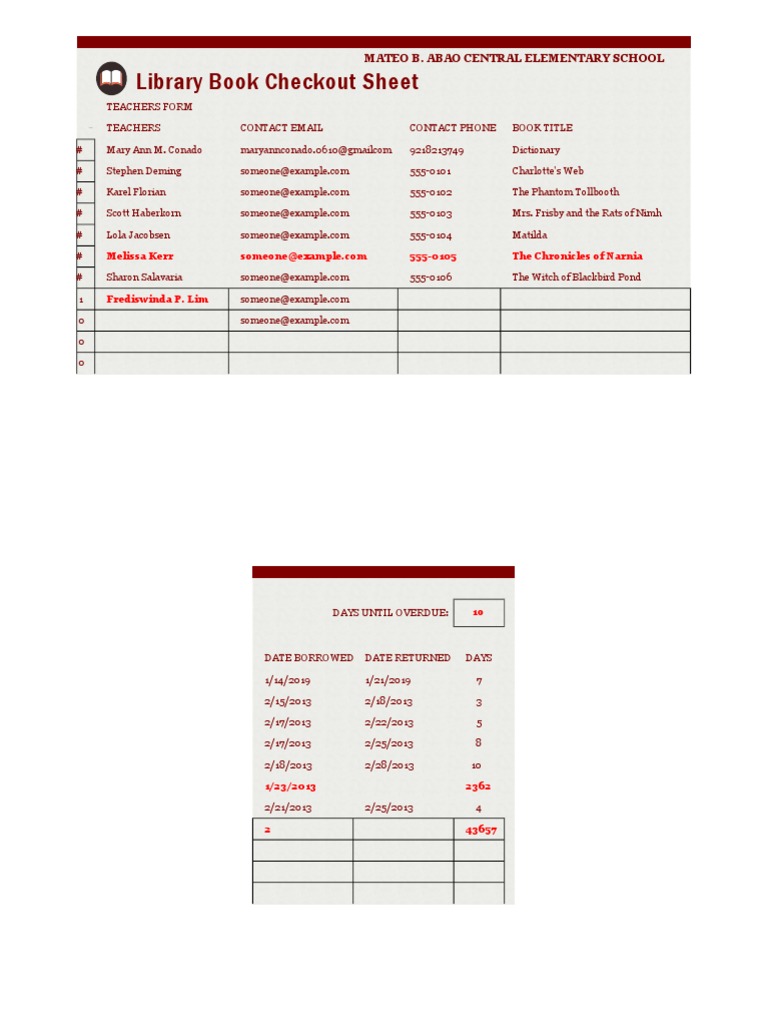 Library Book Checkout Sheet | PDF