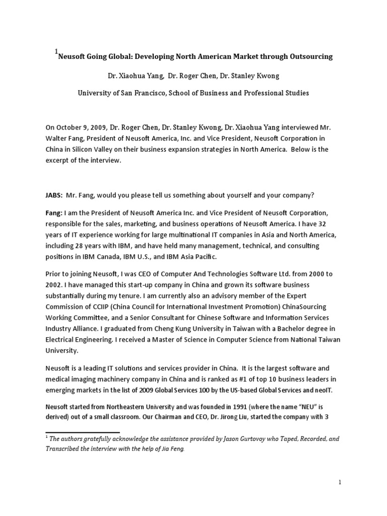 JABS Executive Interview Walter Fang NueSoft 280910 | PDF | Mergers And ...