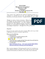 BUACC2613 Management Accounting 1 Semester 2, 2015 Assignment Contribution To Overall Assessment: 25% Due Date: ??