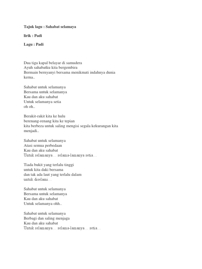 Lirik Lagu Indahnya Persahabatan Belajar