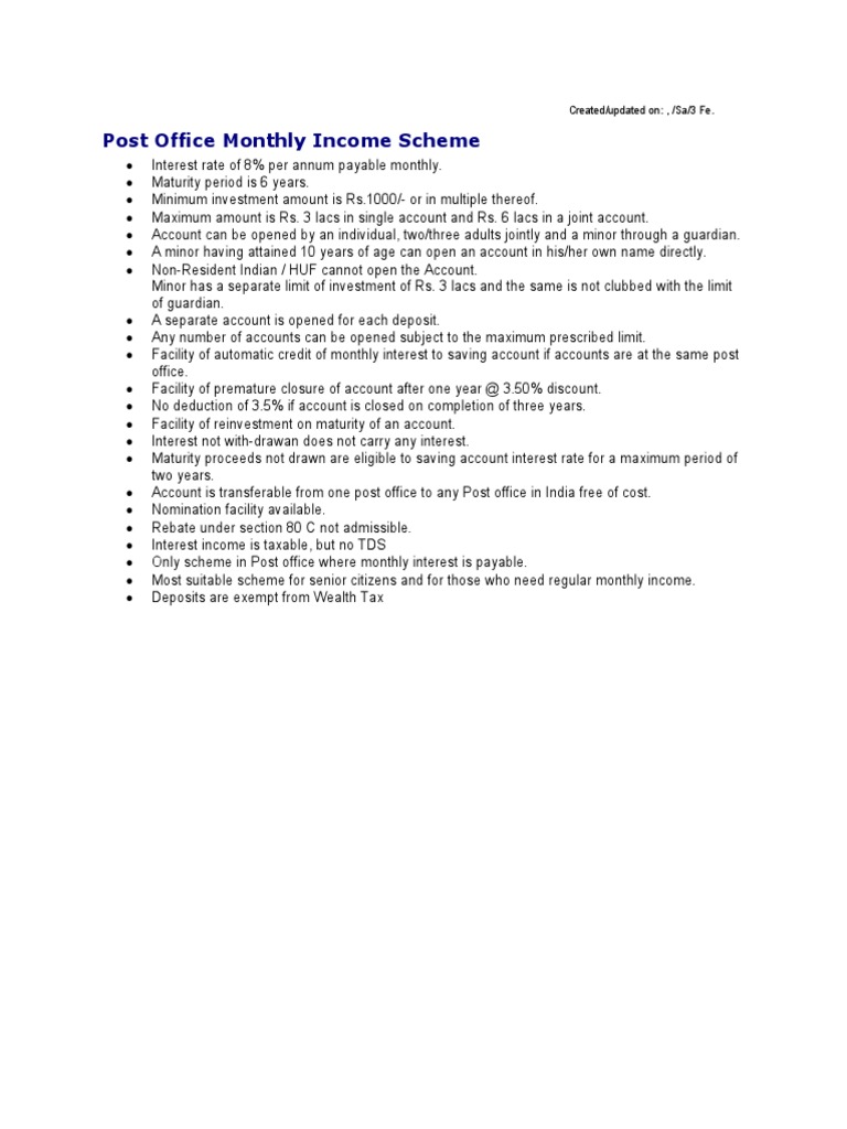 post office monthly income scheme tax benefit