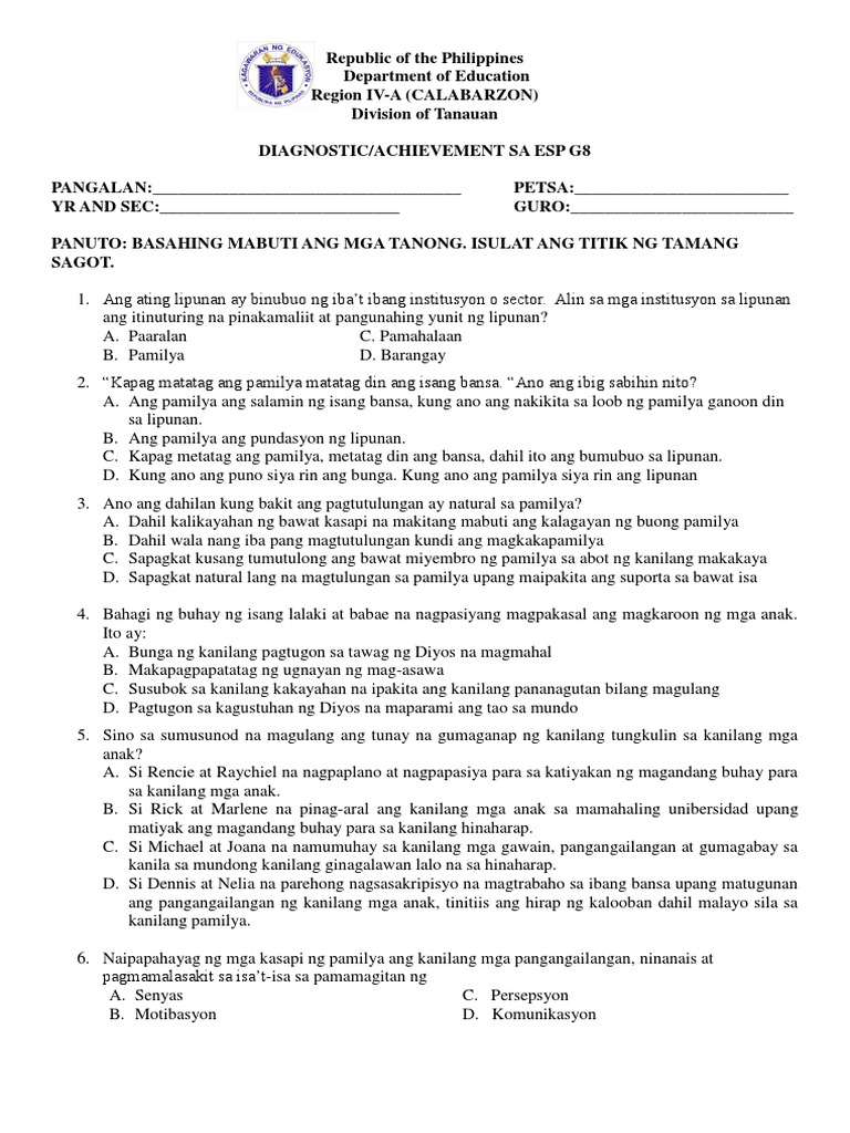 G8 Diagnostic Achievement Test Pdf