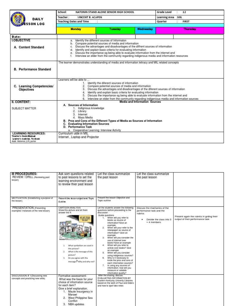 Grade 12 Media Literacy Lesson Plan | PDF | Information | Mass Media