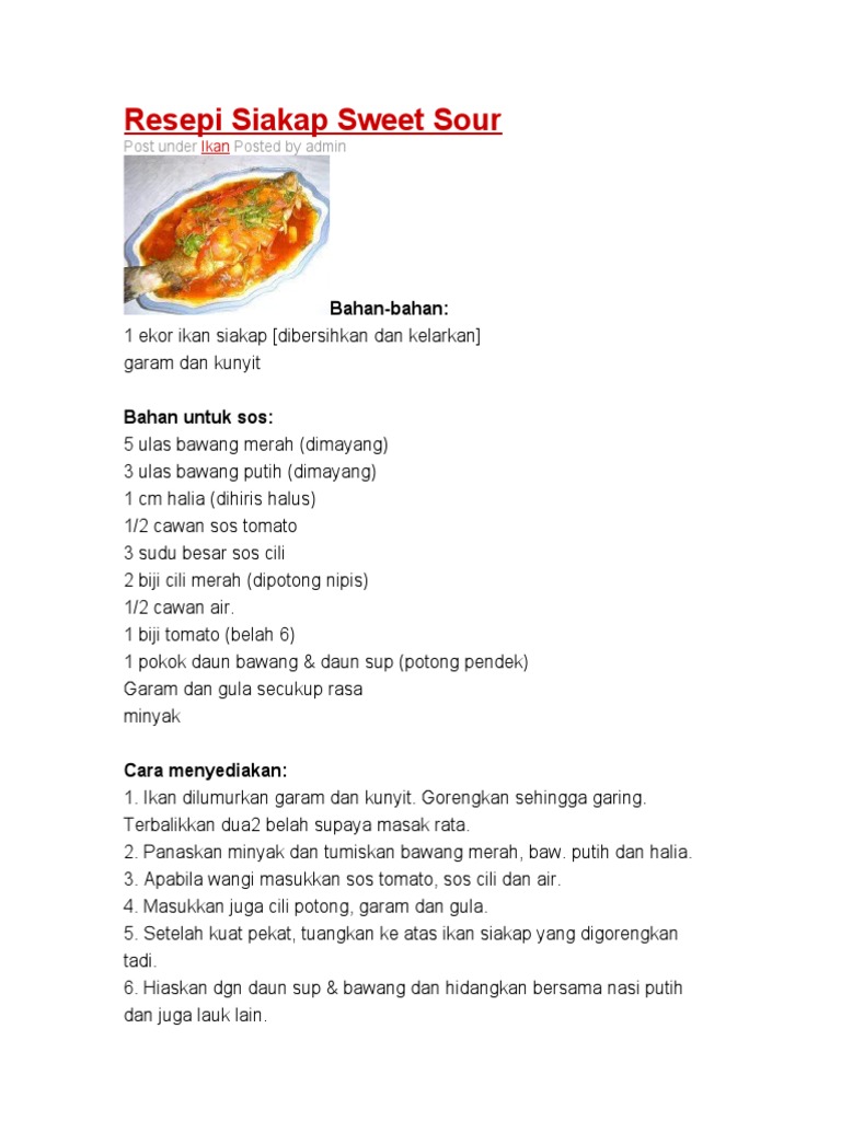 Resepi Siakap Sweet Sour Pdf