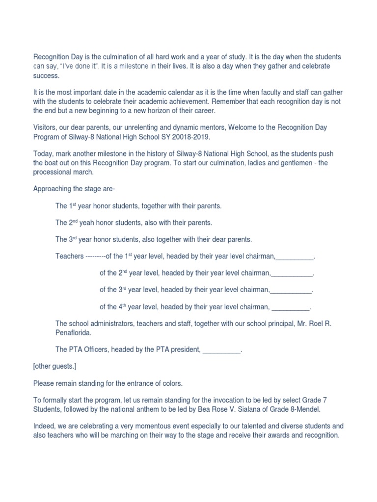 Recognition Day Script | PDF