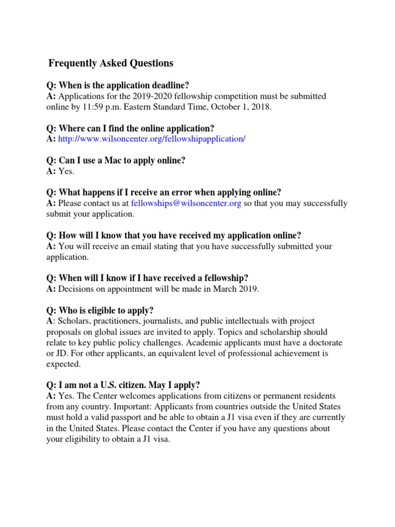 Frequently Asked Questions PDF Fellow Woodrow Wilson International Center For Scholars