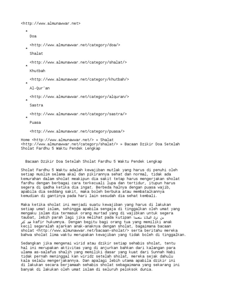 Bacaan Dzikir Doa Setelah Sholat Fardhu 5 Waktu Pendek Lengkap