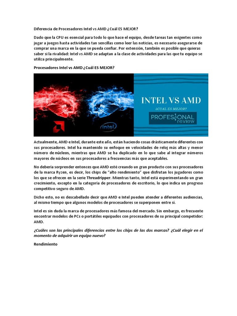 Comparativa: Procesadores AMD vs Intel | PDF | Micro dispositivos ...