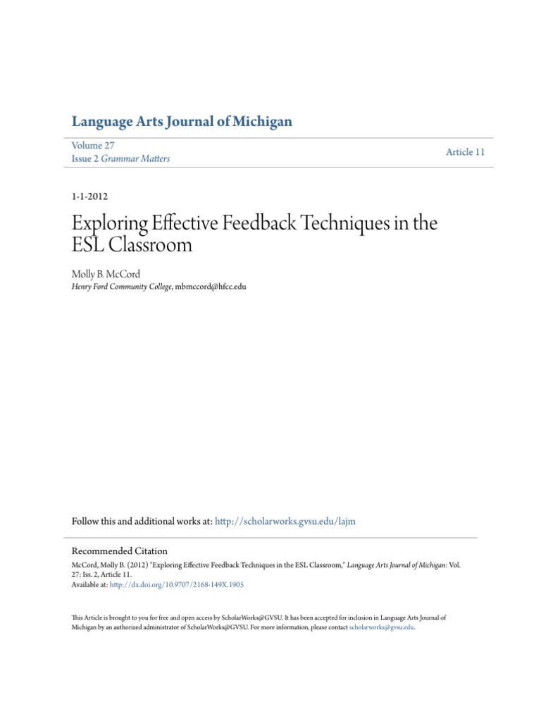 Effective ESL Feedback Techniques | PDF | English As A Second Or ...
