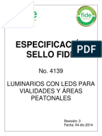 Especificación Sello Fide: No. 4139 Luminarios Con Leds para Vialidades Y Áreas Peatonales