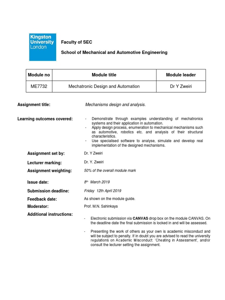 ME7732 Coursework 2 2019 | PDF | Automation | Mechanical Engineering
