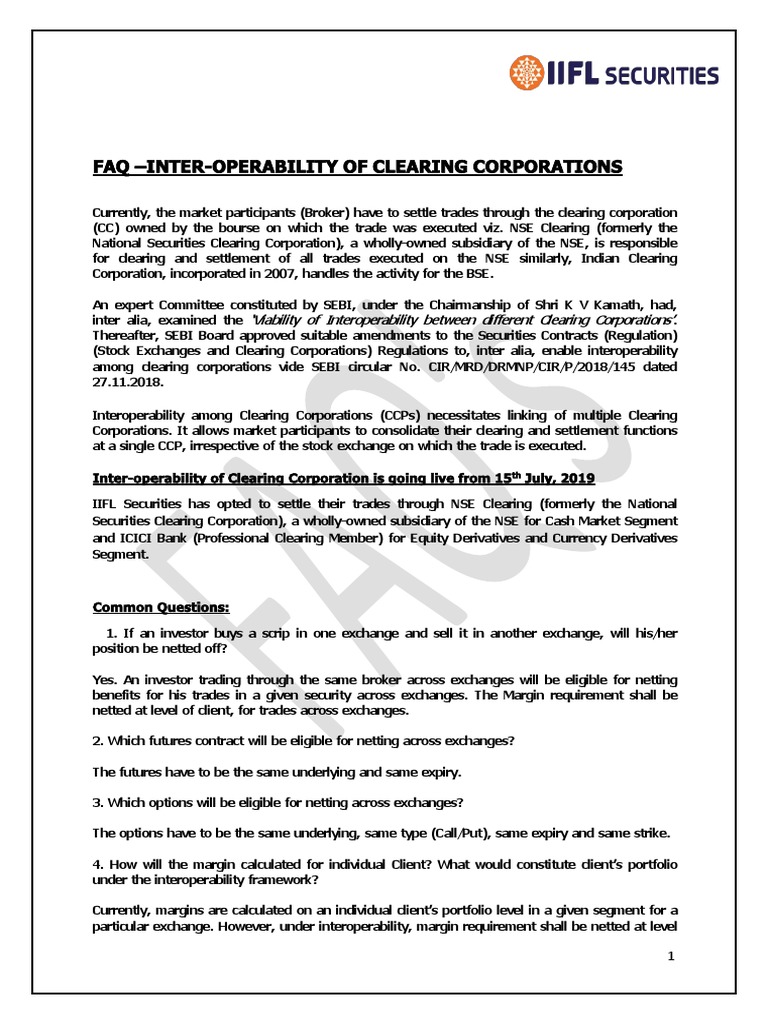 Interoperability of Indian Clearing Corporations | PDF | Futures ...
