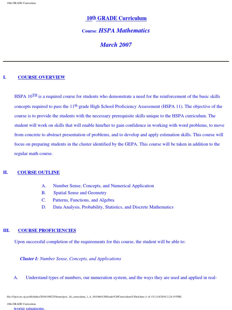10th Grade Curriculum Ed Geometry Discrete Mathematics