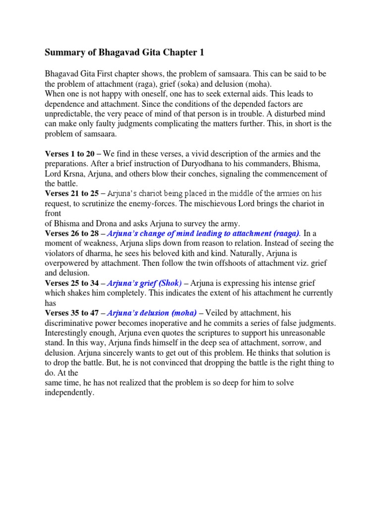 Summary of Bhagavad Gita Chapter 1 | PDF | Bhagavad Gita ...