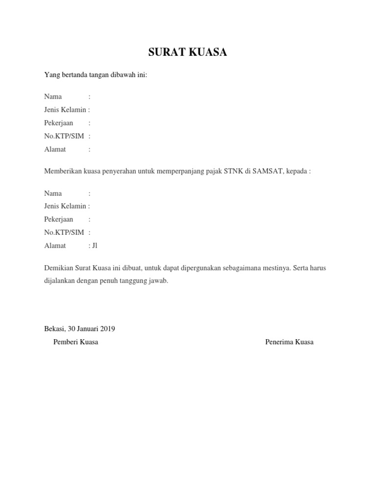 35 Contoh Surat Kuasa Pengambilan Bpkb Uang Ijazah Contoh Surat