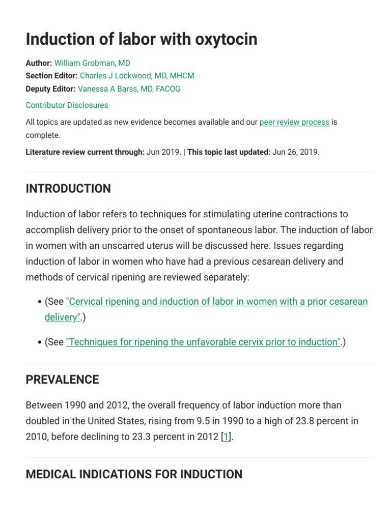 Induction Of Delivery With Oxytocin Pdf Childbirth Caesarean Section