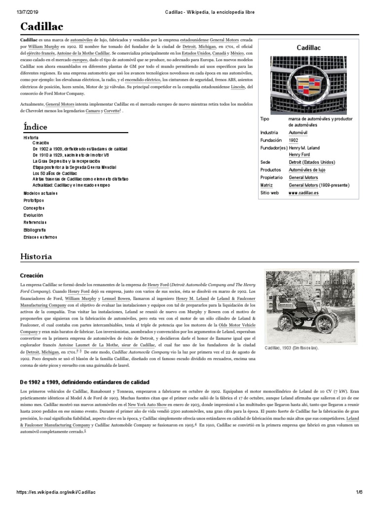 Historia de Cadillac: Lujo y Tecnología | PDF | Vehículo de motor | Coche, image size:768x1024