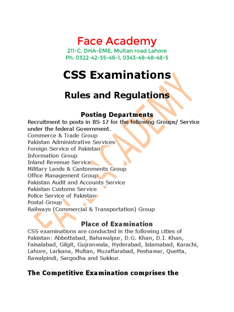 CSS Exam Rules and Requirements Guide | PDF | Pakistan