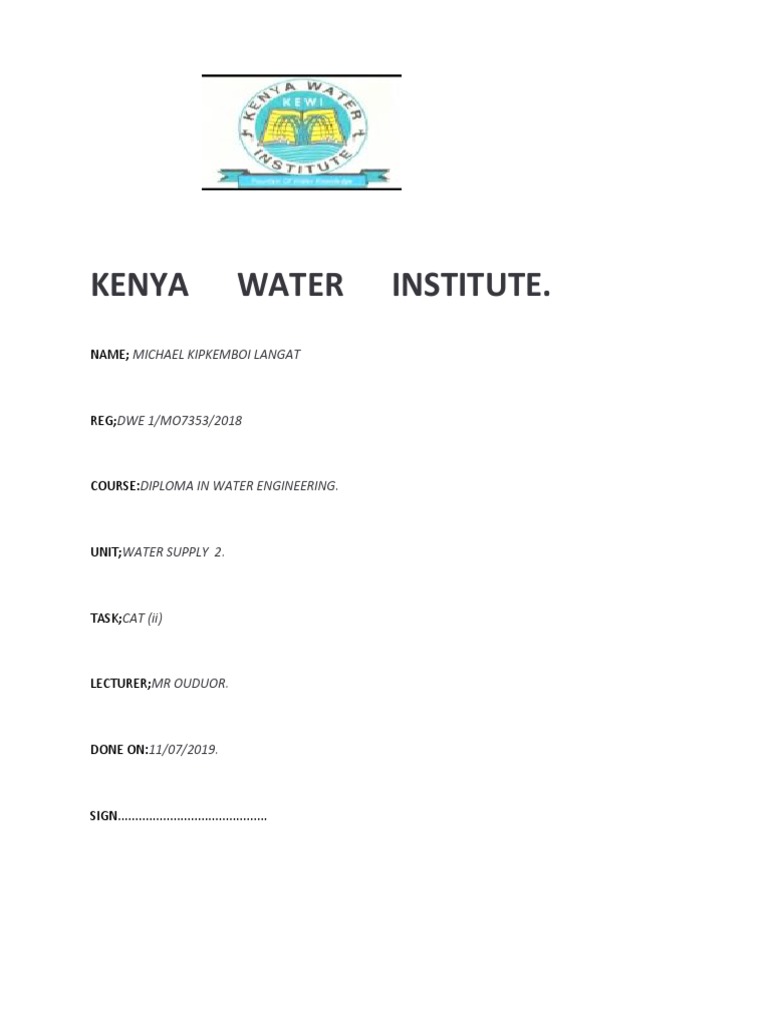 Kenya Water Institute. Michael Kipkemboi Langat PDF Pipeline