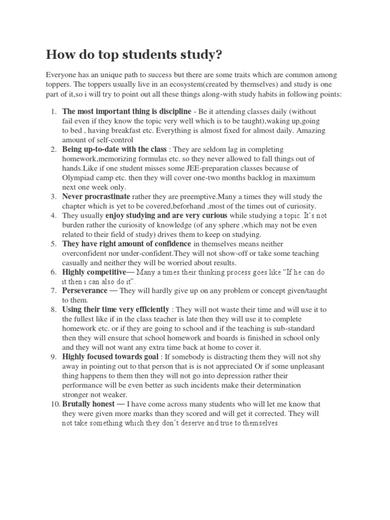 Habits of Top Students | PDF | Learning | Behavior Modification