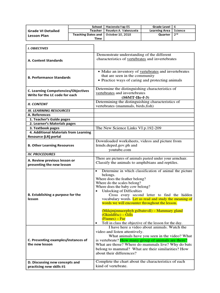 Determine The Distinguishing Characteristics of Vertebrates and