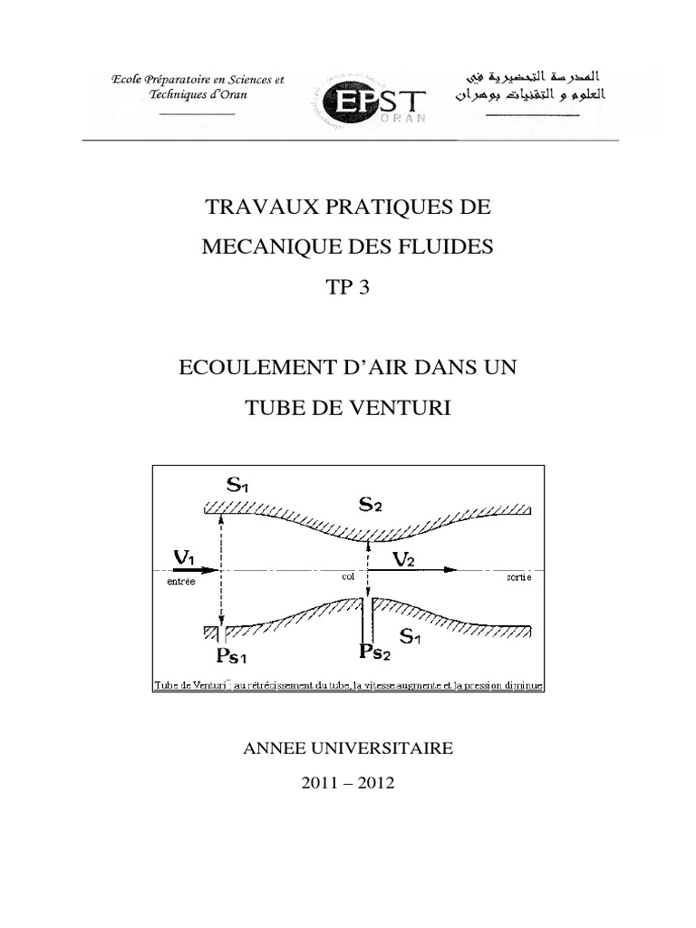Écoulement d'air dans un tube de Venturi PDF Mouvement (Physique — free download