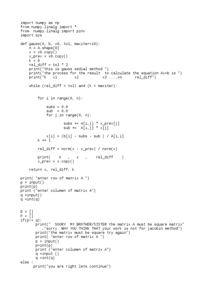 Computional Gauss Sediall Assignment Matrix Mathematics Algorithms