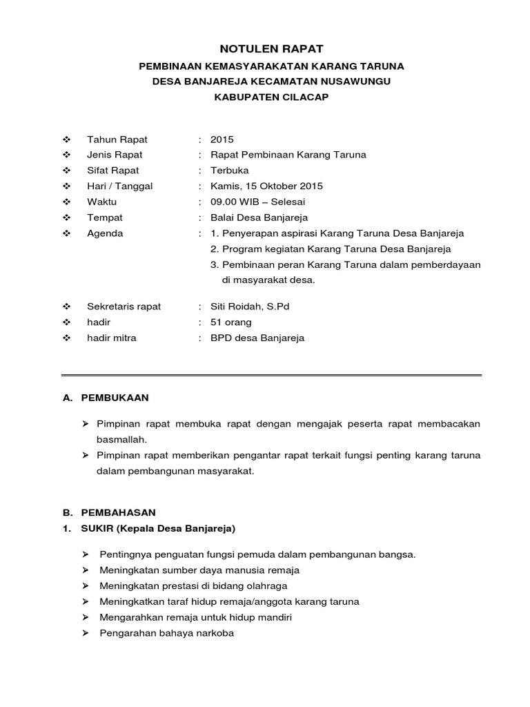 Contoh Notulen Rapat