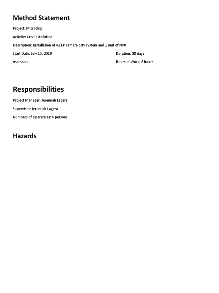 CCTV Installation Method Statement | PDF