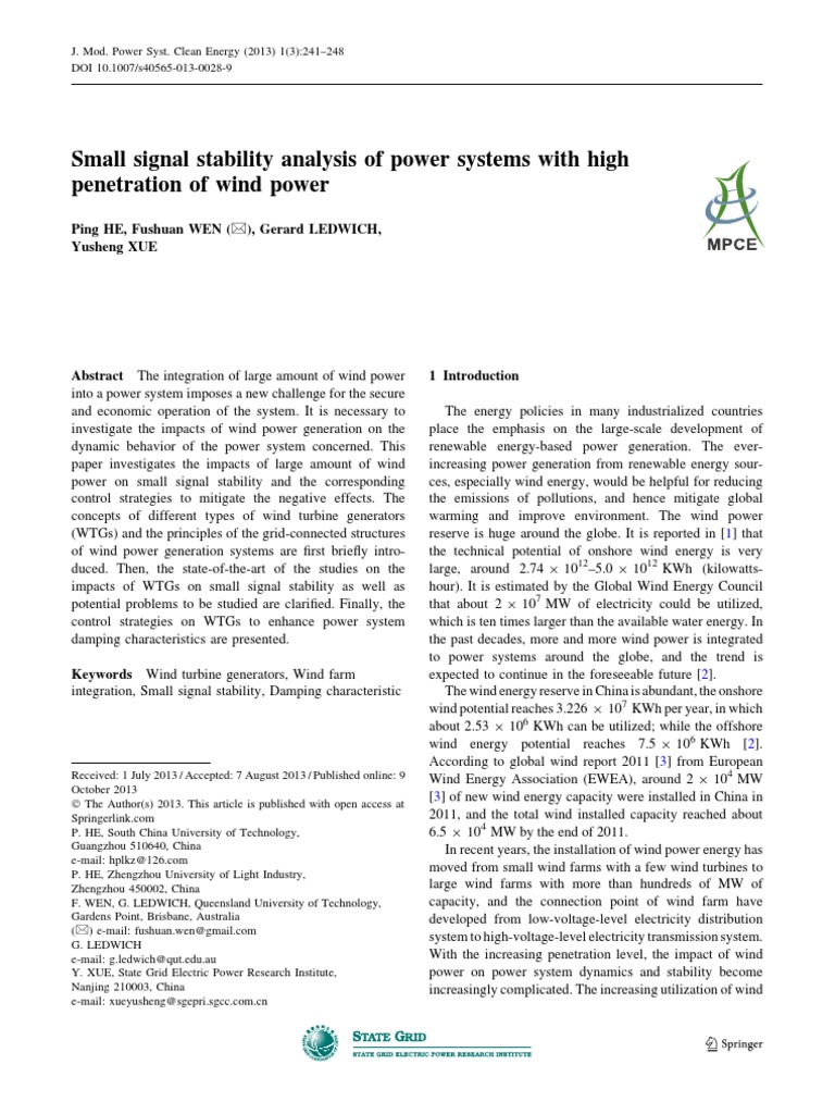 Wind Power Impact on Small Signal Stability | PDF | Wind Power ...