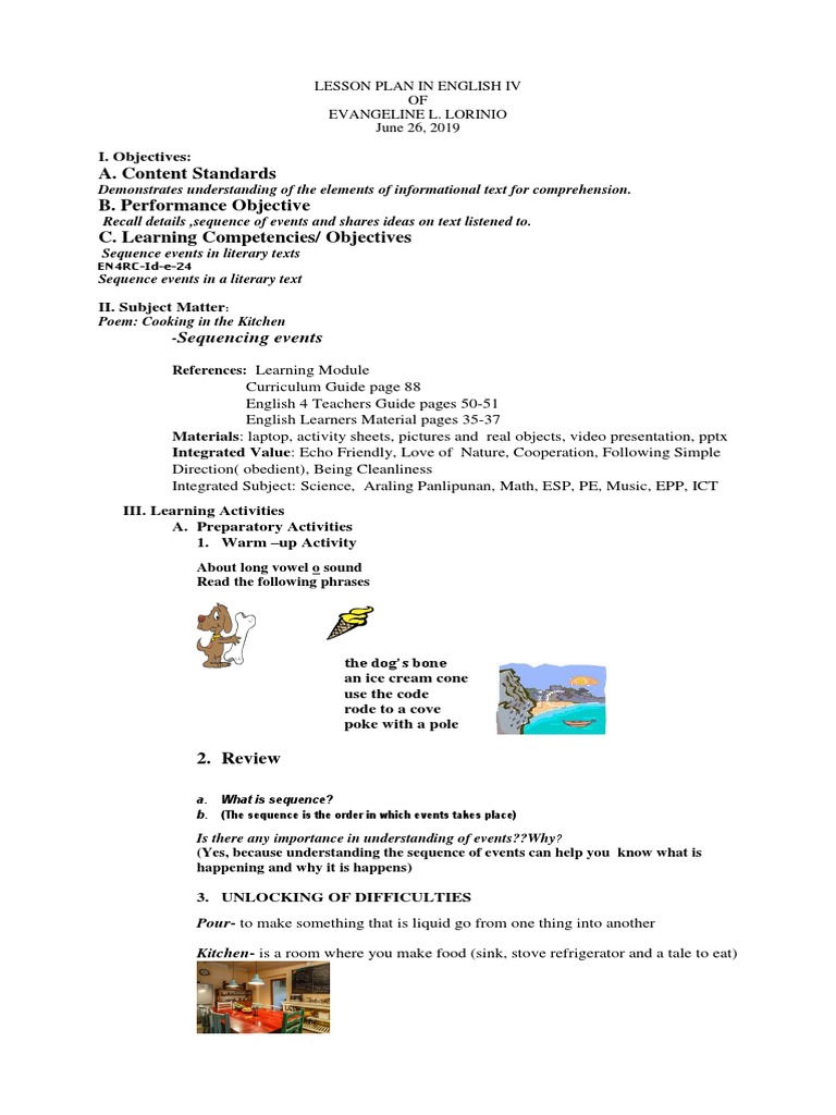 Sequencing Events Lesson Plan for Grade 4 | PDF | Cakes | Fruit Preserves