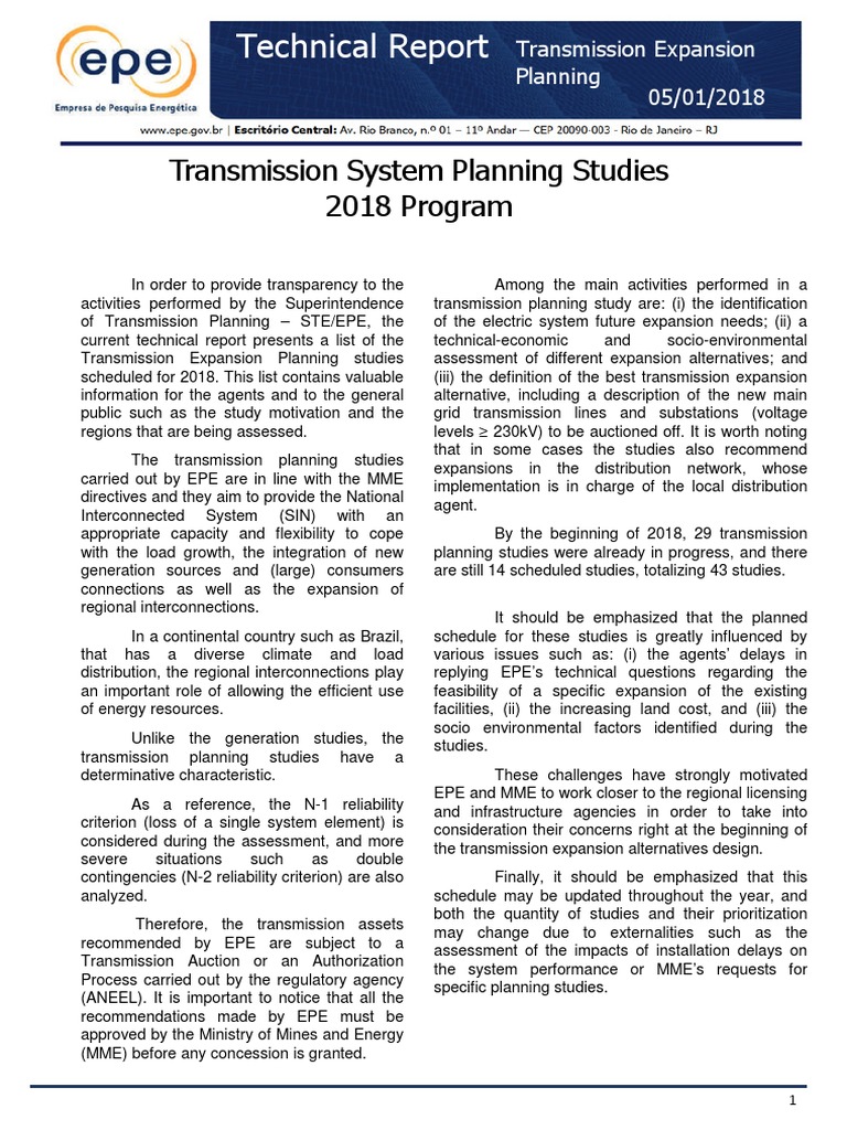 Transmission System Planning Studies 2018 Program | PDF | Electric ...