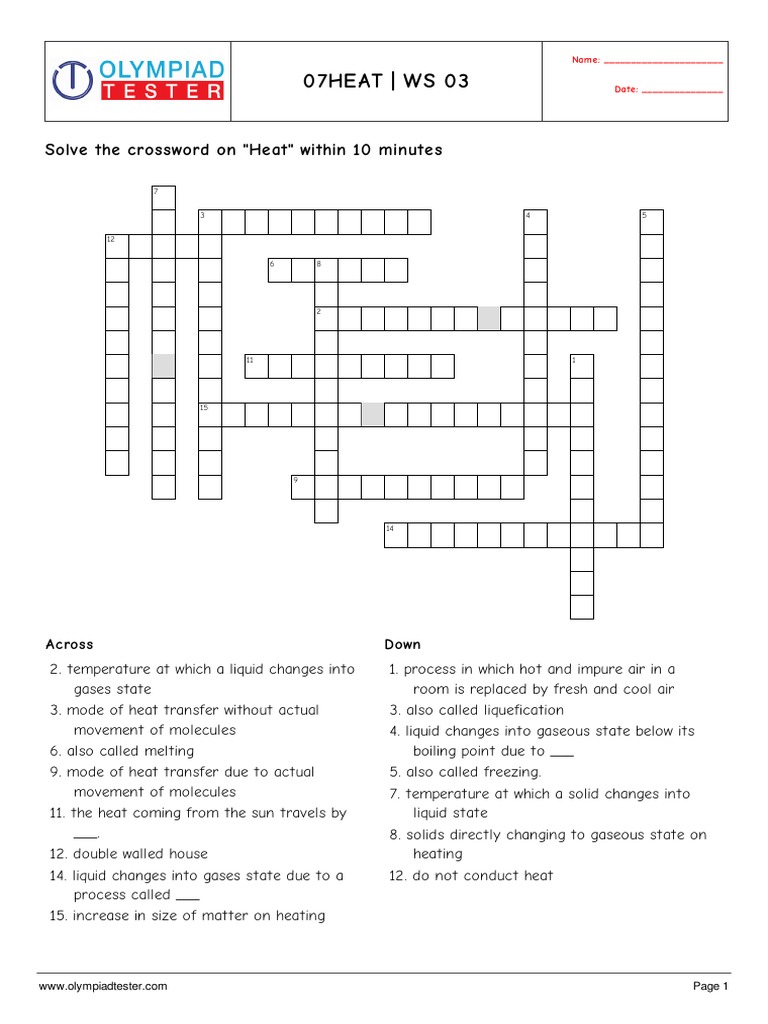 07HEAT WS 03 Solve The Crossword On "Heat" Within 10 Minutes PDF