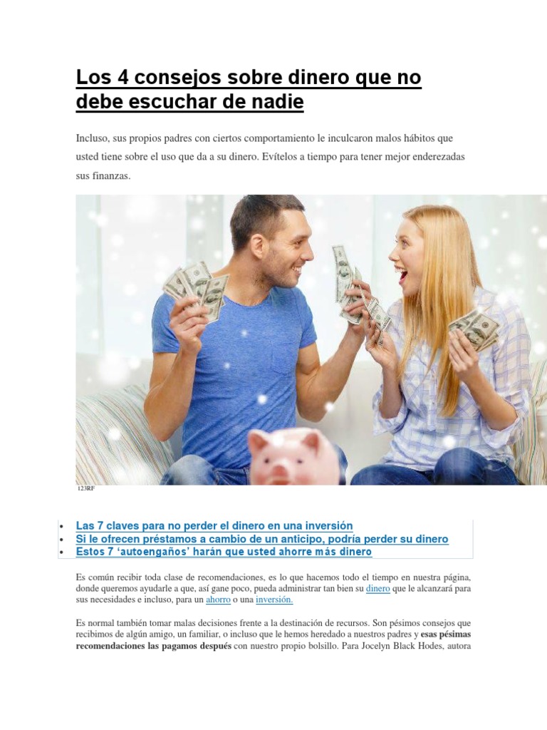 Los 4 Consejos Sobre Dinero Que No Debe Escuchar de Nadie | PDF ...