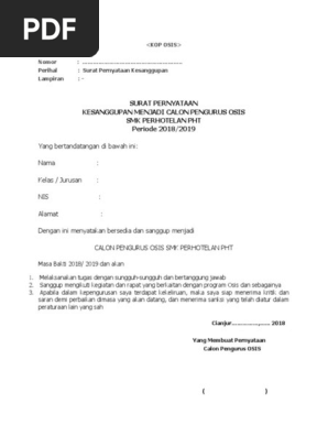 Surat Pernyataan Kesediaan Calon Pengurus Osis