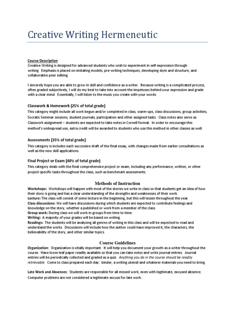 Advanced Creative Writing Course Guide | PDF | Traditional Stories ...