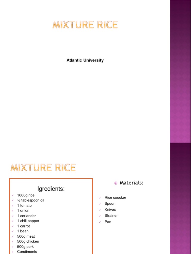 Mixture Rice Preparation Guide | PDF