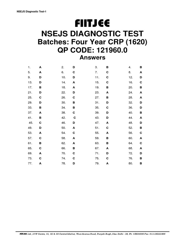 NSEJS Diagnostic Test Answers | PDF