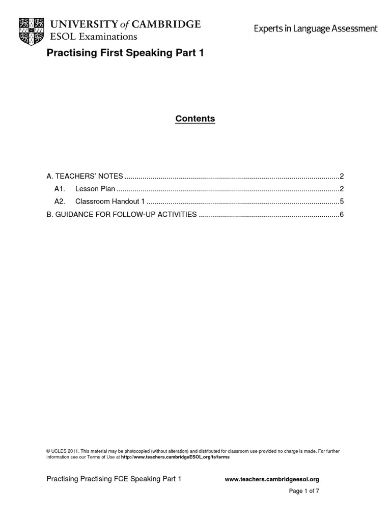 Practising Fce Speaking Part 1 PDF | PDF | Question | Human Communication