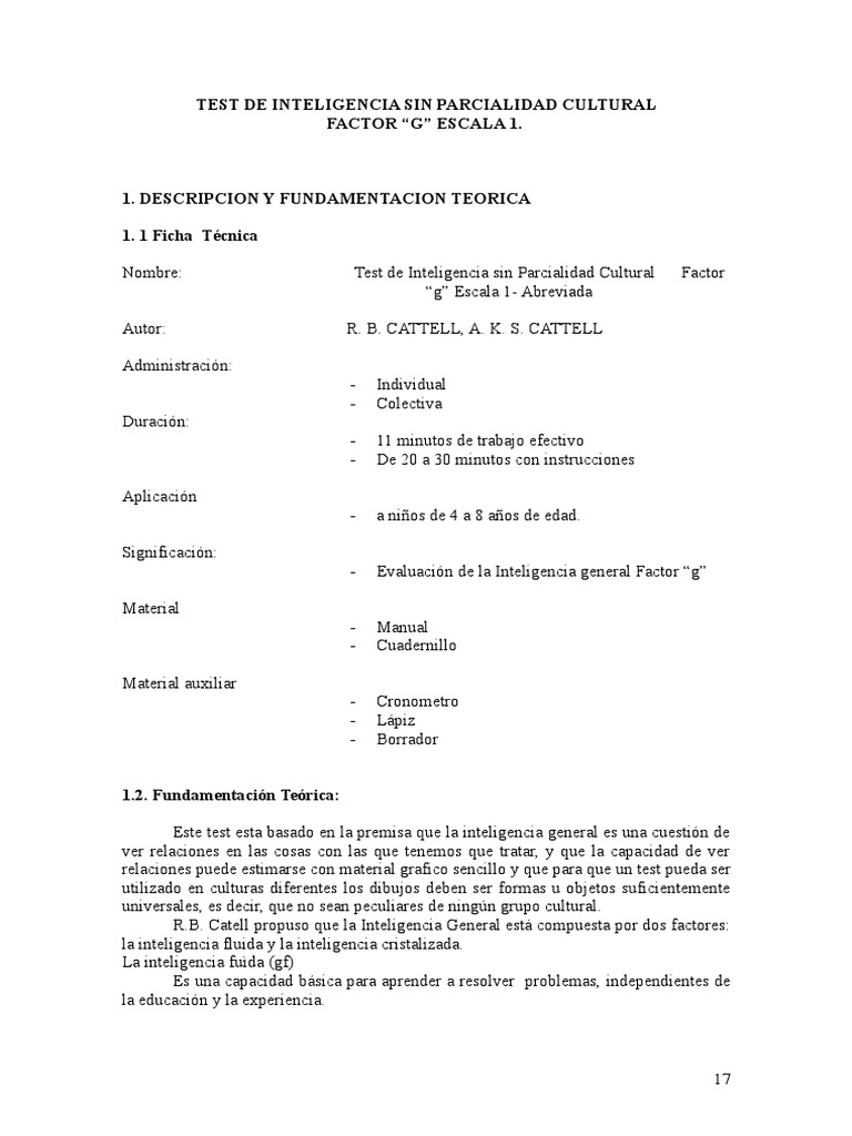 Test de Inteligencia Cattell Escala 1 | PDF | Inteligencia | Cociente ...