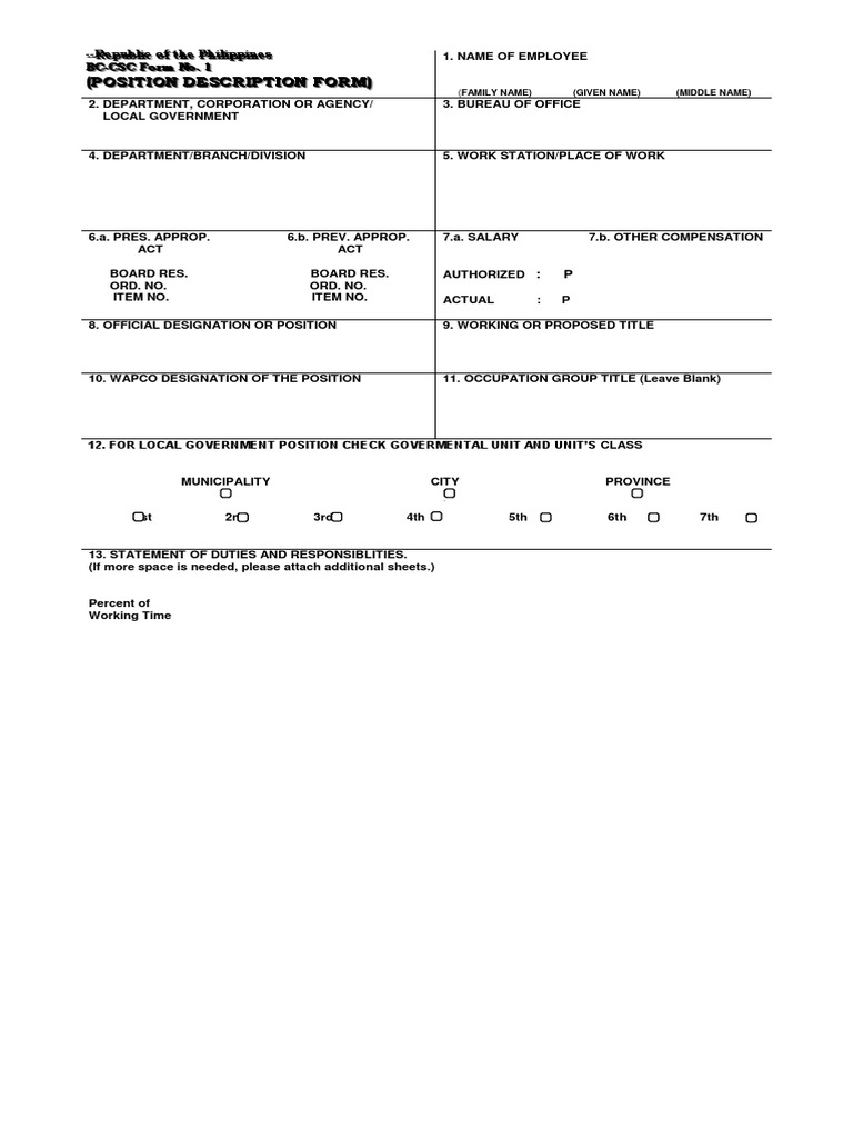 Position Description Form PDF Business