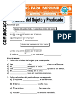 Ficha de Nucleo Del Sujeto y Predicado para Segundo de Primaria