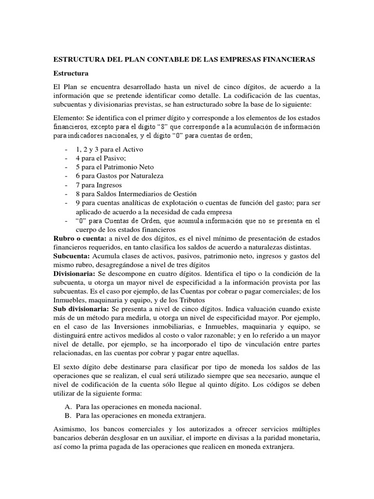 Estructura Del Plan Contable | PDF | Contabilidad | Business