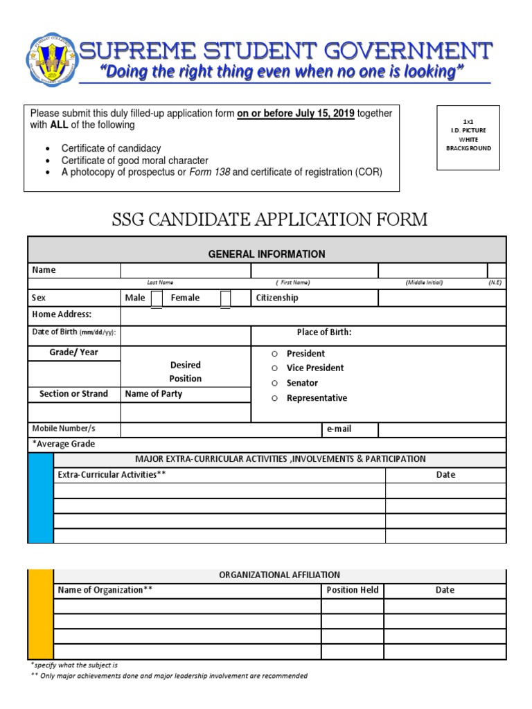SSG Candidate Application Form PDF Government Information Social