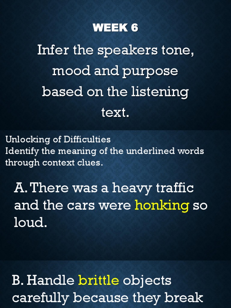 Infer the speakers tone, mood and purpose based on the listening text.