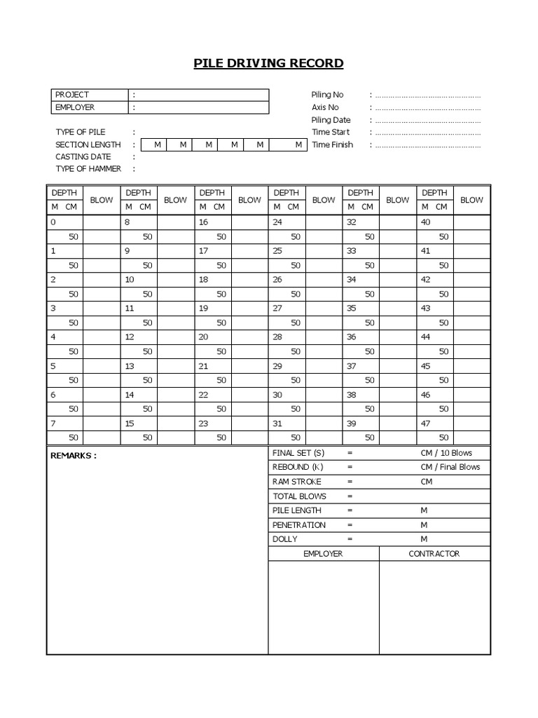 Pile Driving Record PDF Geotechnical Engineering Infrastructure