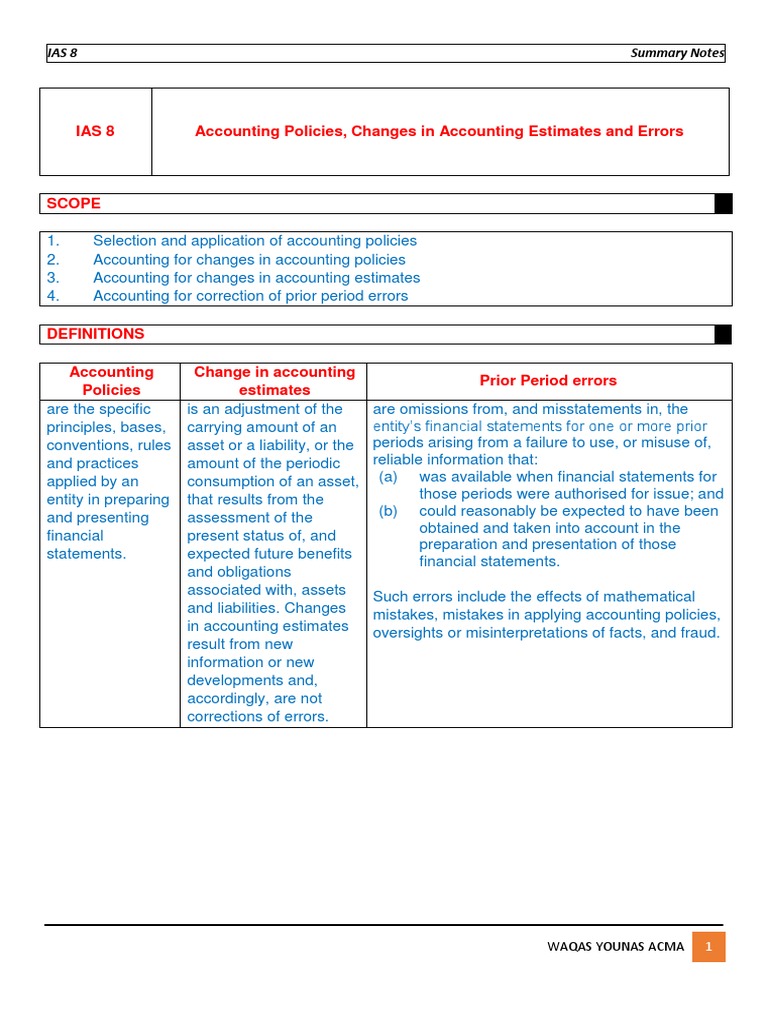 IAS8-Summary Notes PDF | PDF | International Financial Reporting ...
