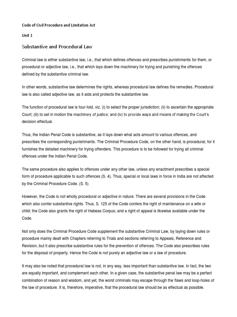 Substantive and Procedural Law Code of Civil Procedure and Limitation