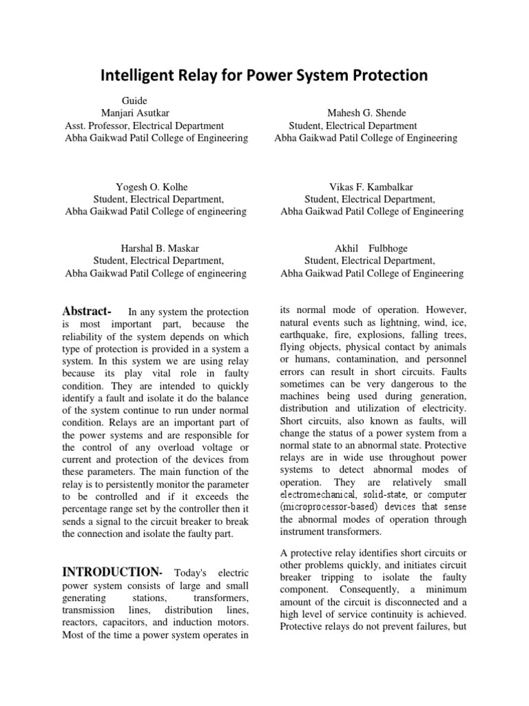 Research Paper | PDF | Relay | Electric Power System